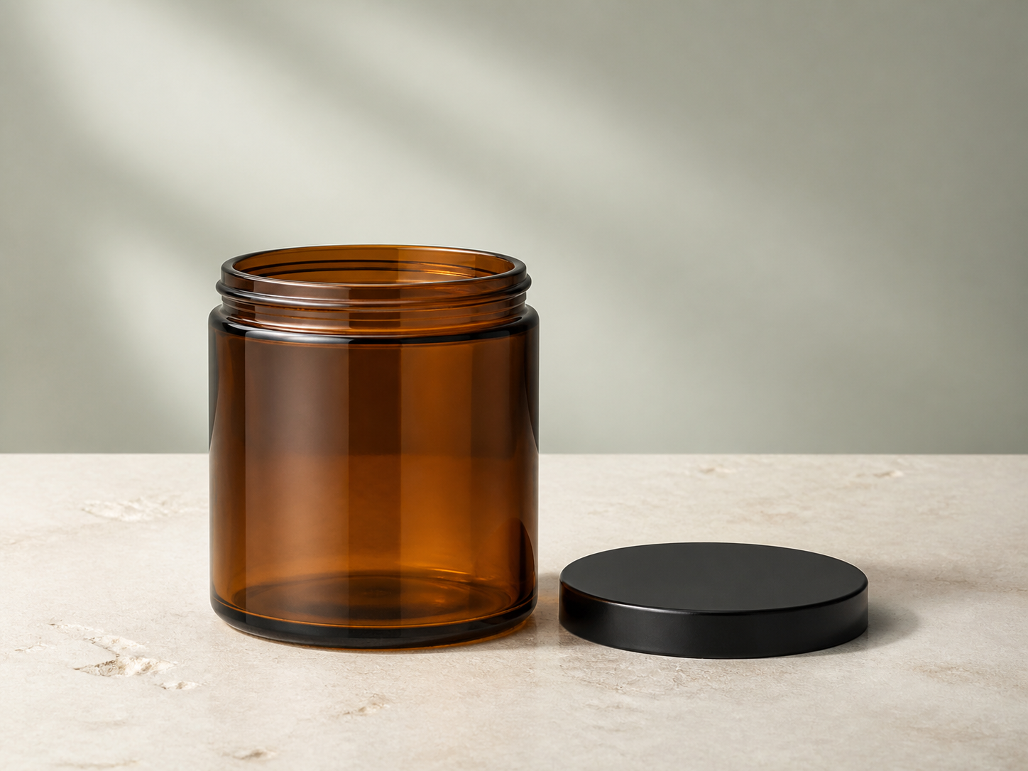 Amber glass candle jar with black lid for wholesale fragrance brands