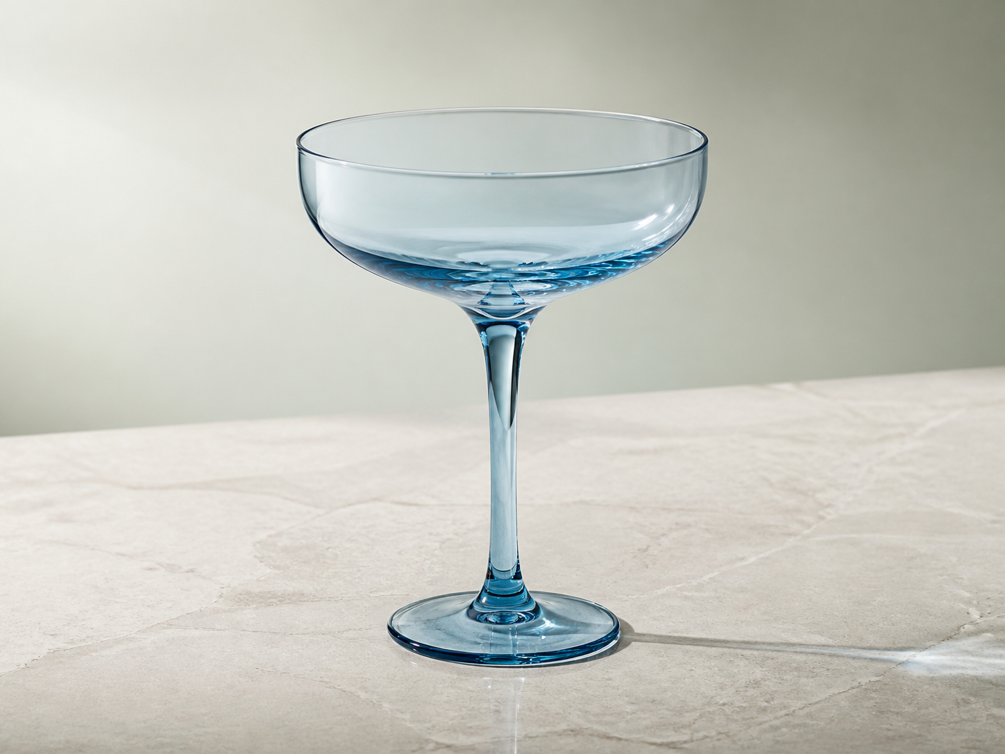 Ice blue coupe cocktail glass for wholesale barware sourcing