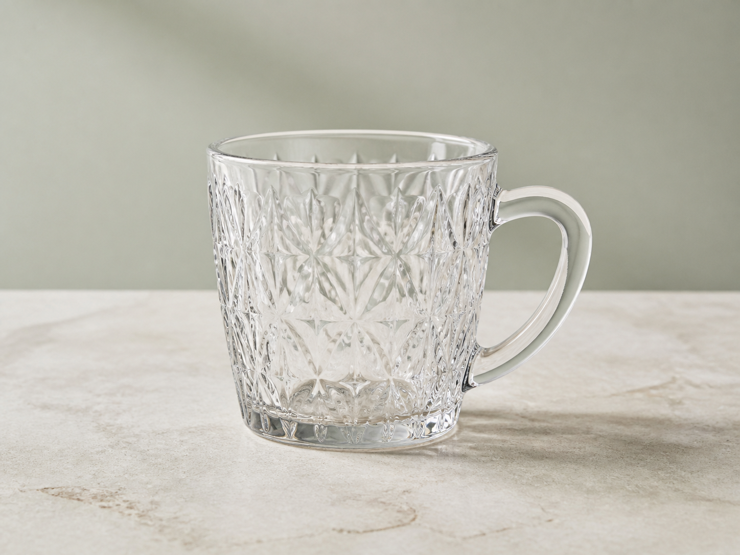 Pressed crystal style glass mug for wholesale beverage collections