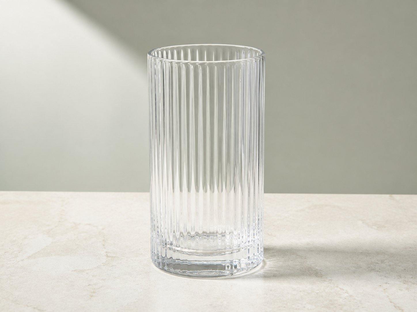 Clear ribbed highball drinking glass for wholesale hospitality sourcing